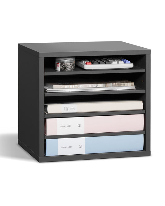 VEVOR Wooden Literature Organizer 5 Compartments with Adjustable Shelves Grey