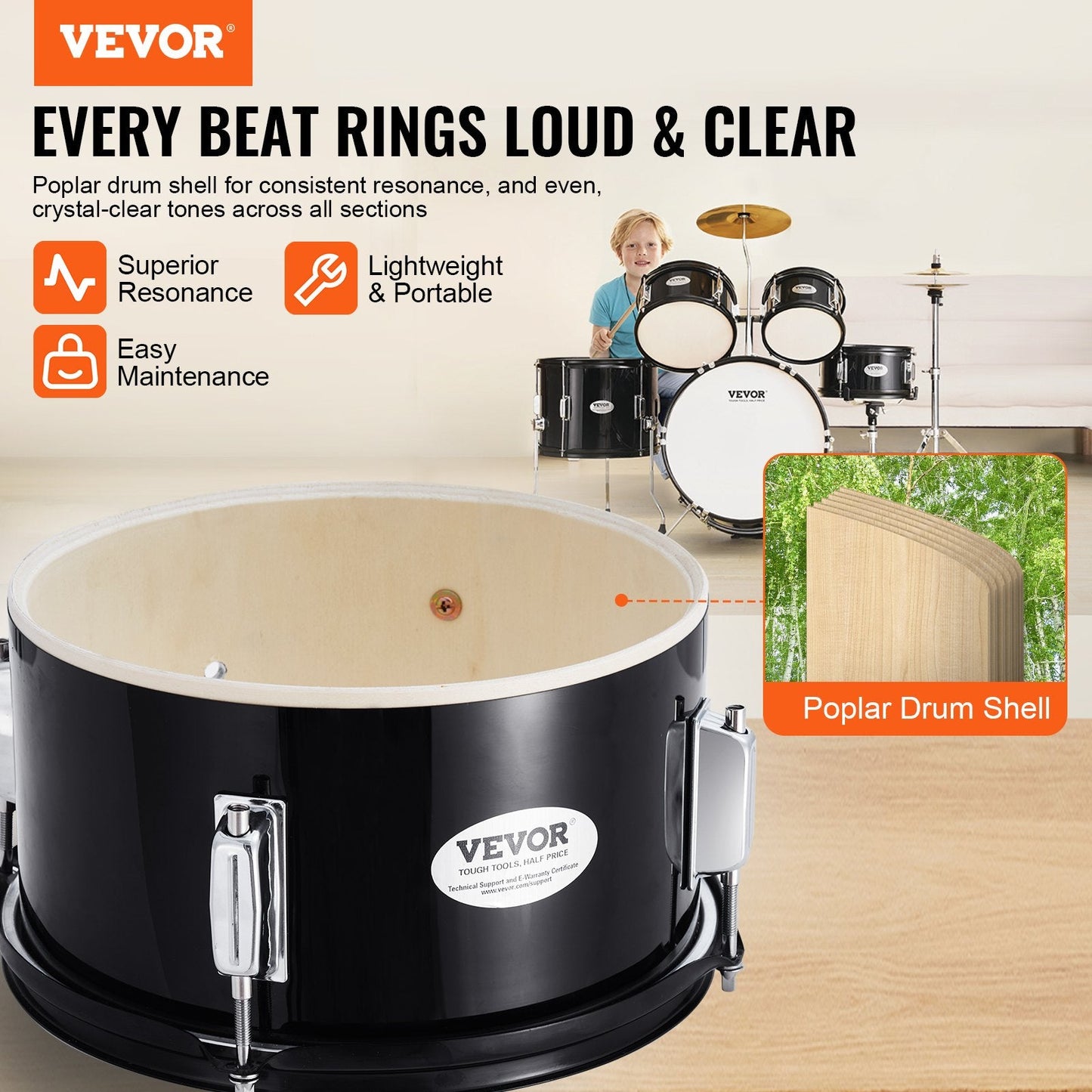 5-Piece Beginner Drum Kit for Kids, 0.4m with Bass, Toms, Snare & Accessories