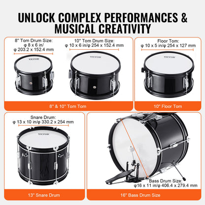 VEVOR Kids Drum Set, 5-Piece, 406.4 mm Beginner Full Drum Set with Bass Toms Snare