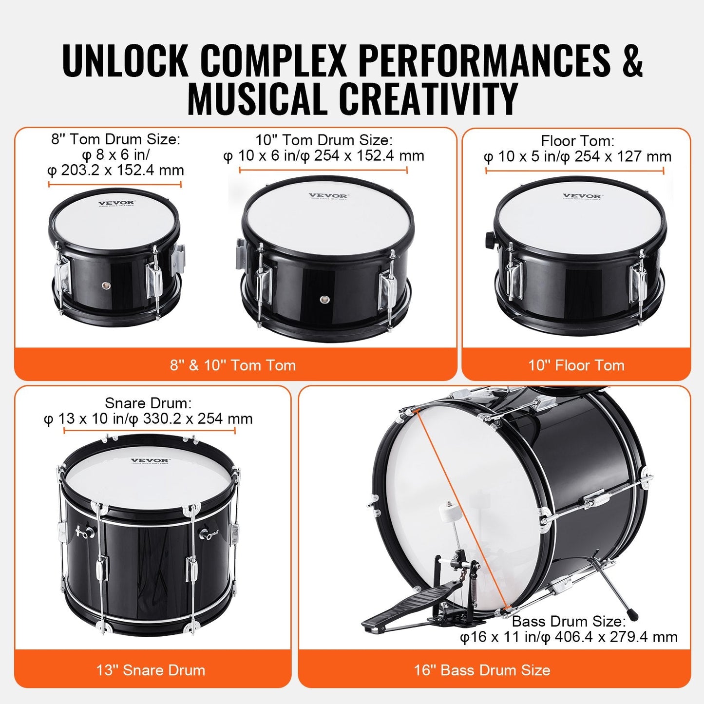 5-Piece Beginner Drum Kit for Kids, 0.4m with Bass, Toms, Snare & Accessories