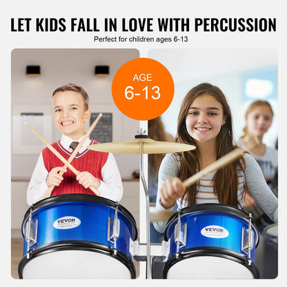 5-Piece Kids Drum Kit with Adjustable Throne and Cymbals - Blue