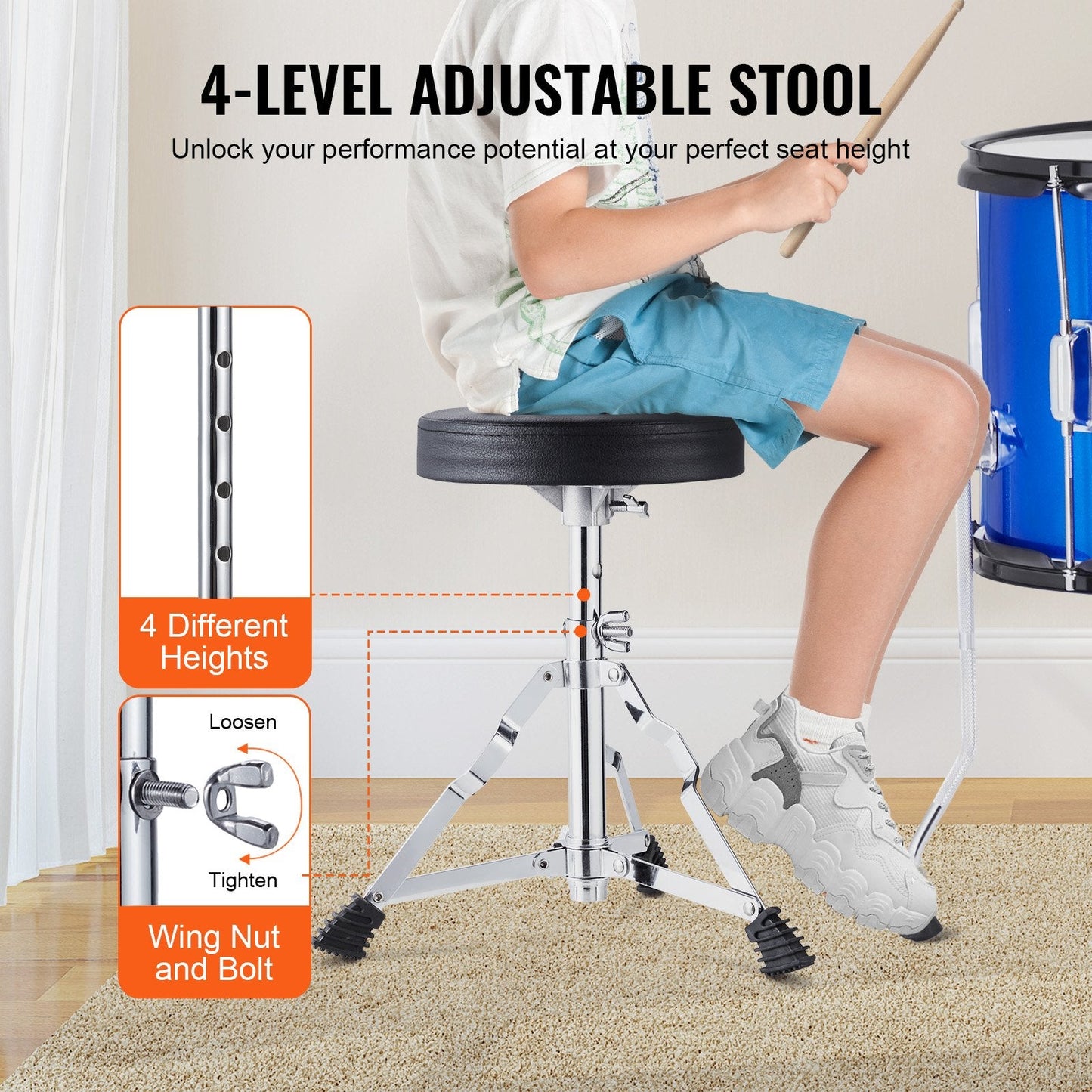 5-Piece Kids Drum Kit with Adjustable Throne and Cymbals - Blue