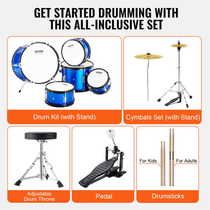 VEVOR Kids Drum Set, 5-Piece, 406.4 mm Beginner Full Drum Set with Bass Toms Snare