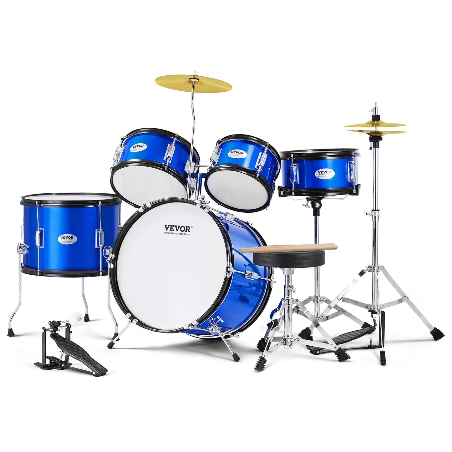 VEVOR Kids Drum Set, 5-Piece, 406.4 mm Beginner Full Drum Set with Bass Toms Snare