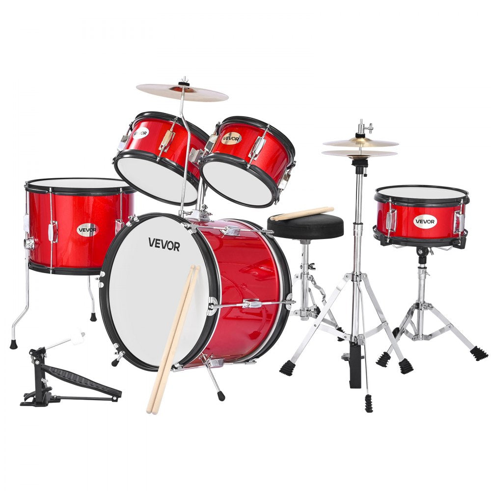 VEVOR Kids Drum Set 5-Piece Beginner Drum Kit with 406.4 mm Bass Drum (Red)