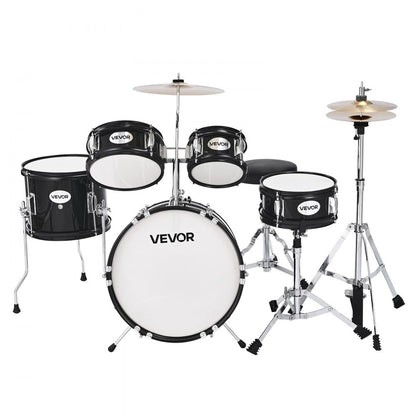 VEVOR Kids Drum Set 5-Piece Beginner Drum Kit with 355.6 mm Bass Drum(Black)