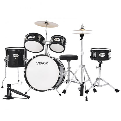 VEVOR Kids Drum Set 5-Piece Beginner Drum Kit with 355.6 mm Bass Drum(Black)