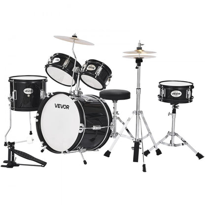 VEVOR Kids Drum Set 5-Piece Beginner Drum Kit with 355.6 mm Bass Drum(Black)