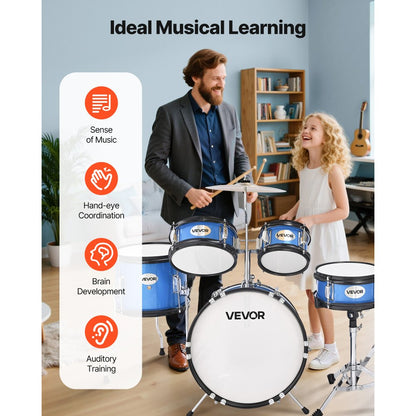 VEVOR Kids Drum Set 5-Piece Beginner Drum Kit with 355.6 mm Bass Drum (Blue)