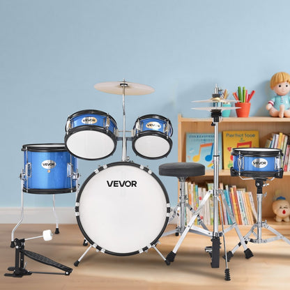 VEVOR Kids Drum Set 5-Piece Beginner Drum Kit with 355.6 mm Bass Drum (Blue)