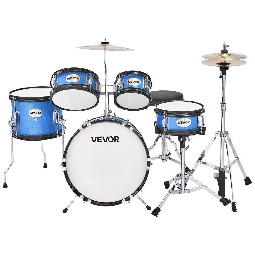VEVOR Kids Drum Set 5-Piece Beginner Drum Kit with 355.6 mm Bass Drum (Blue)