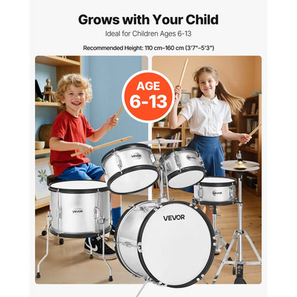 VEVOR Kids Drum Set 5-Piece Beginner Drum Kit with 406.4 mm Bass Drum (Silver)