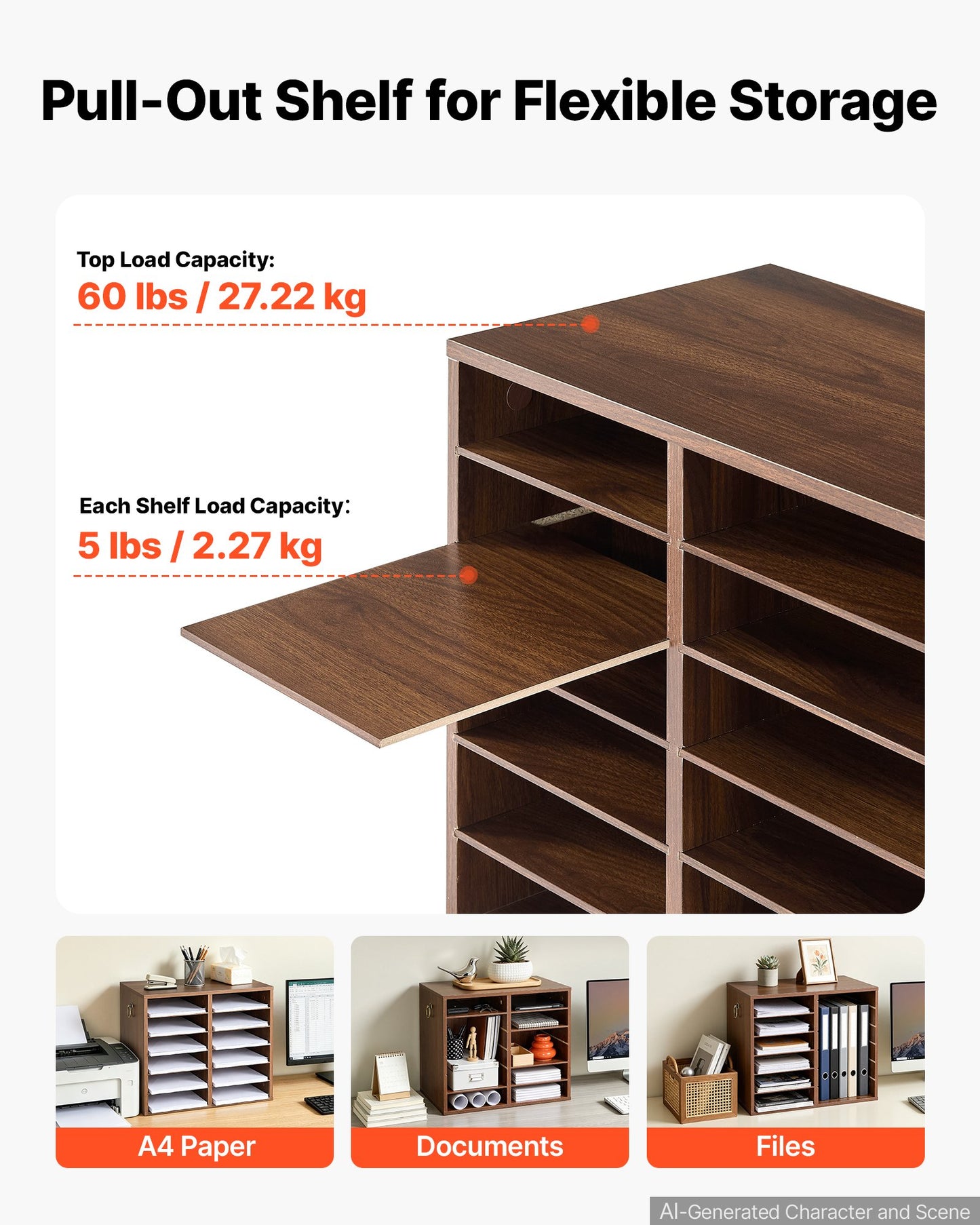 Wood Literature Organizer 12 Compartments Office Mailboxes Brown, Countertop Literature Sorter for Files Documents Papers, with Adjustable Shelves, for Office, Home, Classroom Organization