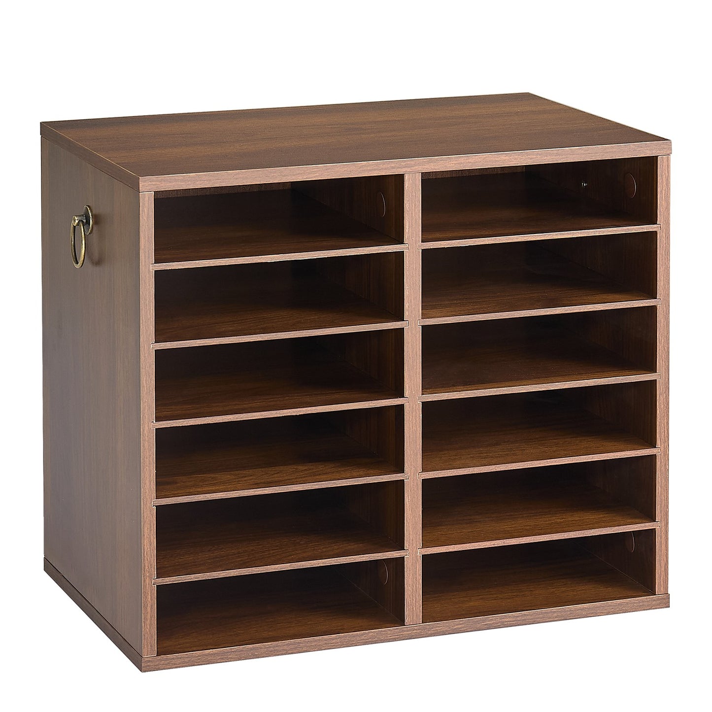 Wood Literature Organizer 12 Compartments Office Mailboxes Brown, Countertop Literature Sorter for Files Documents Papers, with Adjustable Shelves, for Office, Home, Classroom Organization
