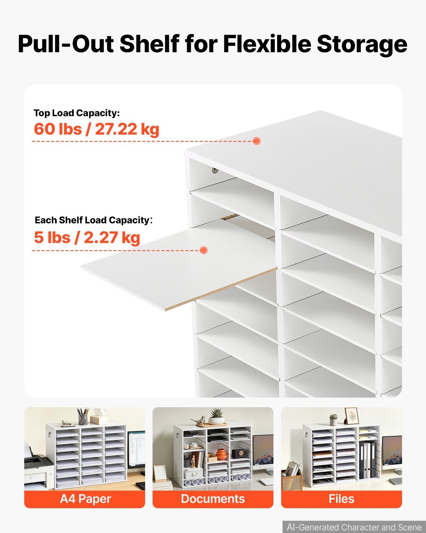 Wood Literature Organizer 24 Compartments Office Mailboxes White, Countertop Literature Sorter for Files Documents Papers, with Adjustable Shelves, for Office, Home, Classroom Organization