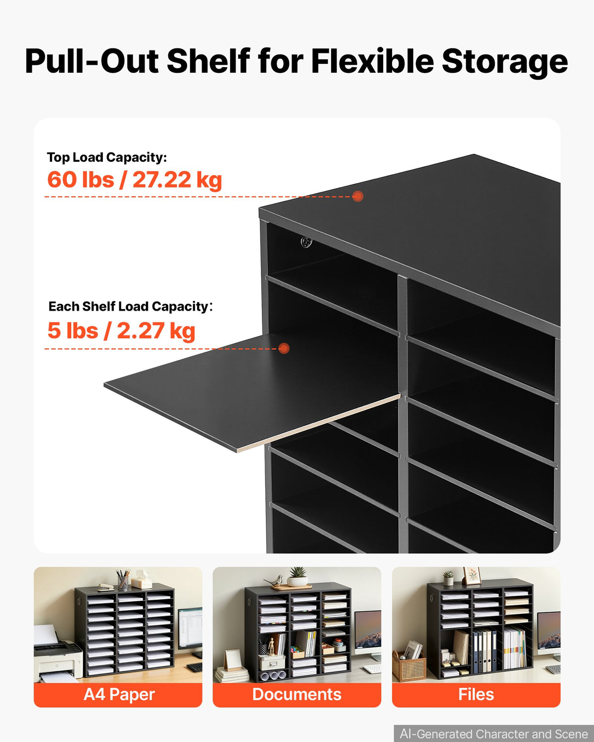 Wood Literature Organizer 27 Compartments Office Mailboxes Black, Countertop Literature Sorter for Files Documents Papers, with Adjustable Shelves, for Office, Home, Classroom Organization