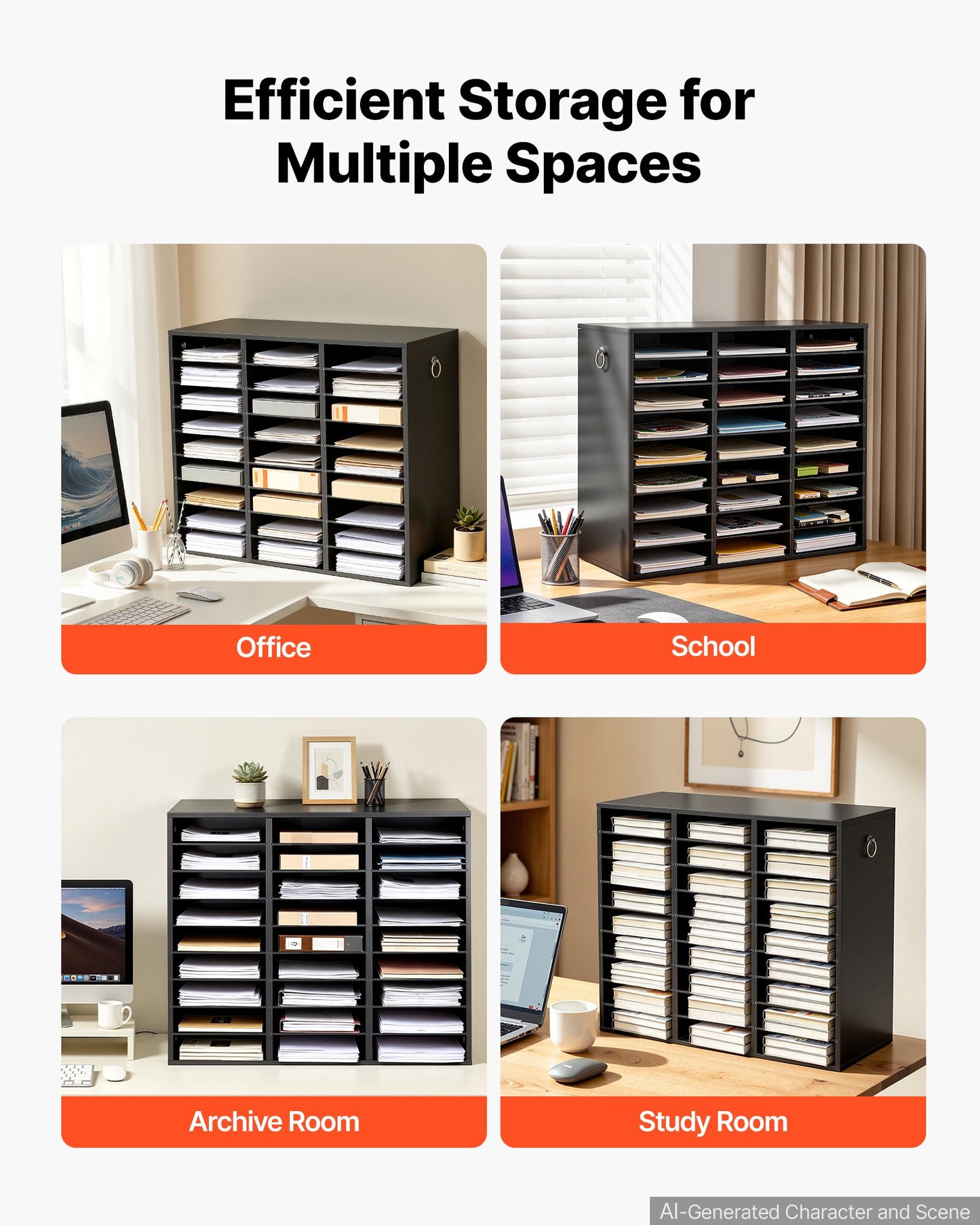 Wood Literature Organizer 27 Compartments Office Mailboxes Black, Countertop Literature Sorter for Files Documents Papers, with Adjustable Shelves, for Office, Home, Classroom Organization