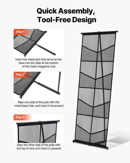Brochure Display Stand, 4-Tier 8 Pockets Mesh Literature Display Holder, Floor Standing Magazine Newspaper Catalog Rack, Lightweight and Portable with Carrying Bag for Shop Exhibitions Office