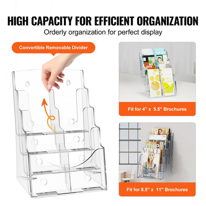 VEVOR Acrylic Brochure Holder 8.5 x 11 inch 4-Tier Literature Display Stand Rack