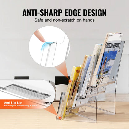 VEVOR Acrylic Brochure Holder 8.5 x 11 inch 4-Tier Literature Display Stand Rack