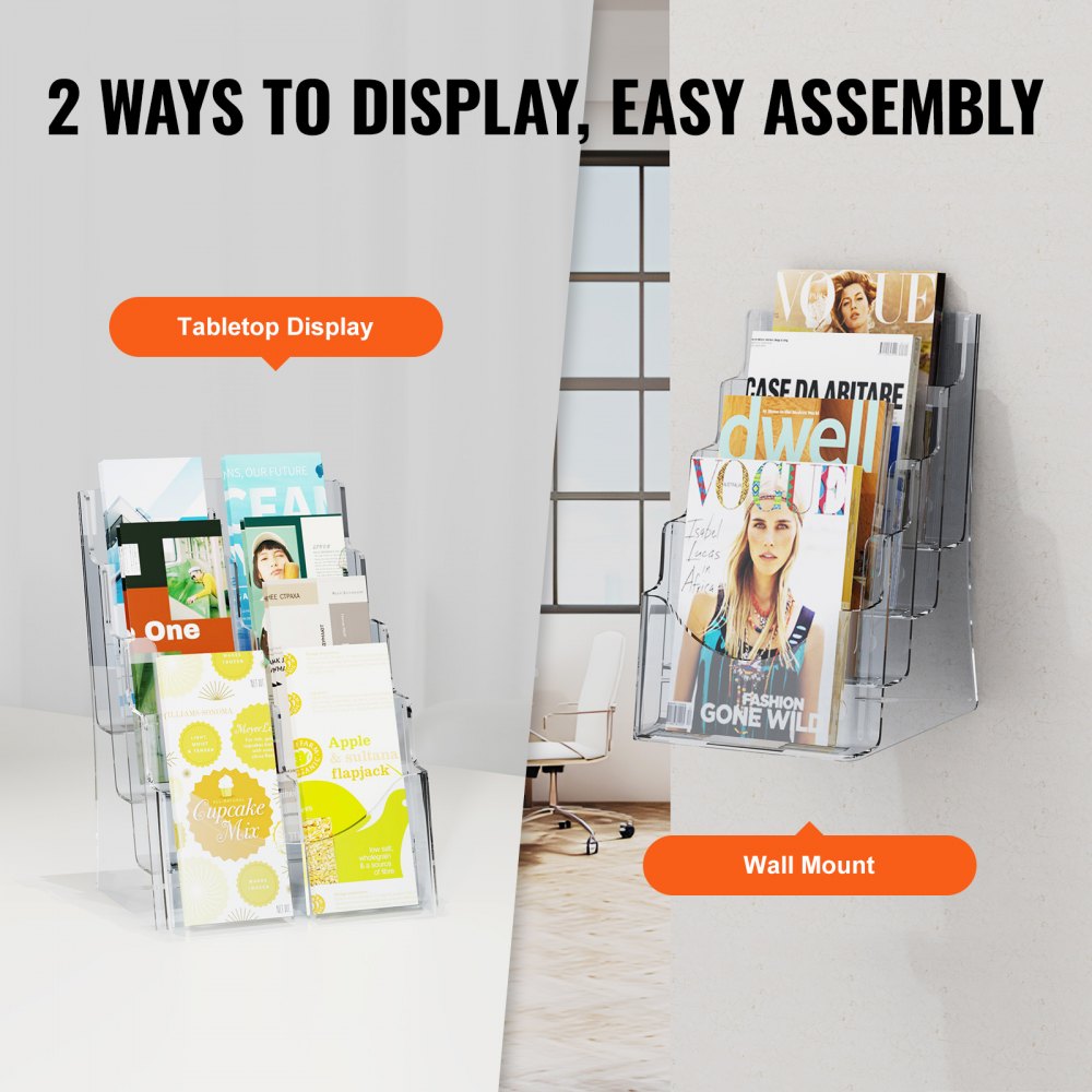VEVOR Acrylic Brochure Holder 8.5 x 11 inch 4-Tier Literature Display Stand Rack
