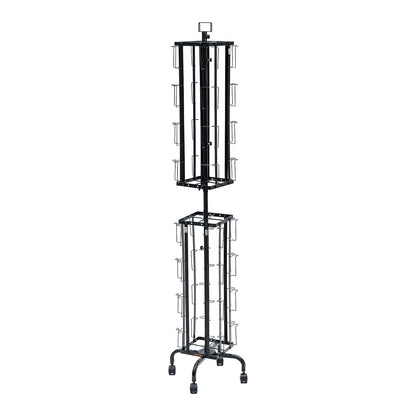Greeting Cards Display Rack, 32 Pockets Rotating Postcard Brochure Display Stand, 360° Spinning Card Display Rack with Sign Holder & 4 Wheels (2 Lockable) for Exhibitions Office Trade Show