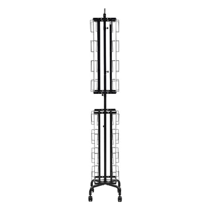 Greeting Cards Display Rack, 32 Pockets Rotating Postcard Brochure Display Stand, 360° Spinning Card Display Rack with Sign Holder & 4 Wheels (2 Lockable) for Exhibitions Office Trade Show