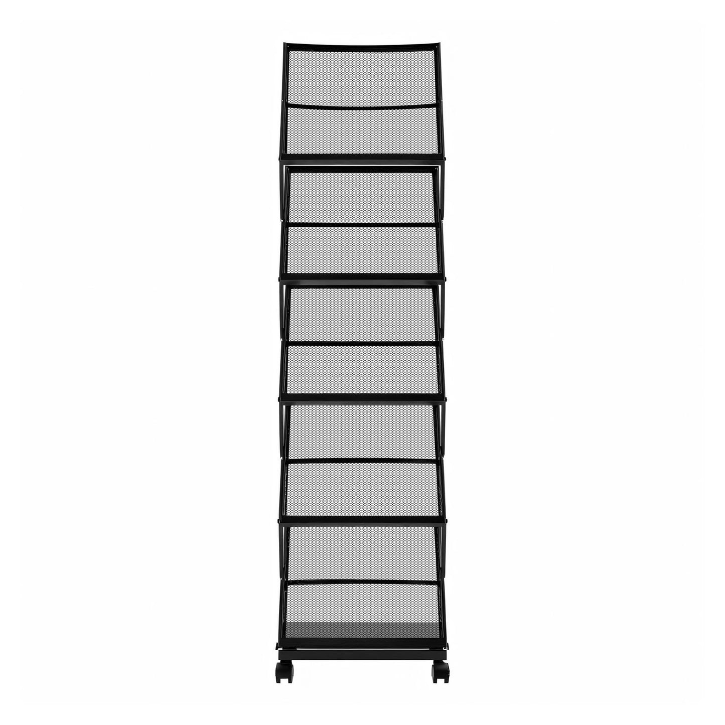 Brochure Display Rack, Foldable 5 Pockets Magazine Literature Display Stand, Movable Floor Standing Magazine Rack with Wheels, Metal Newspaper Catalog Holders for Shop Exhibitions Office Show