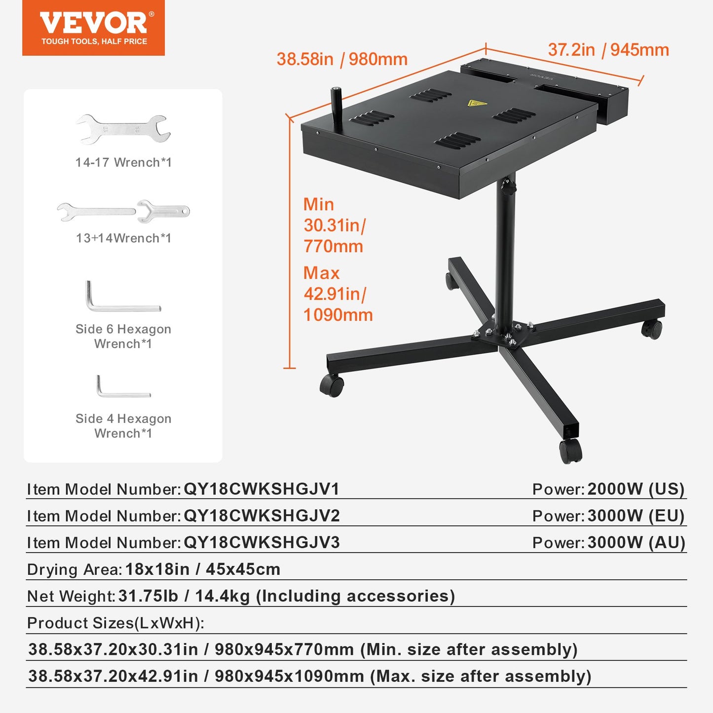 VEVOR Flash Dryer, 18 x 18 inch Flash Dryer for Screen Printing, 0-750℉ Temperature