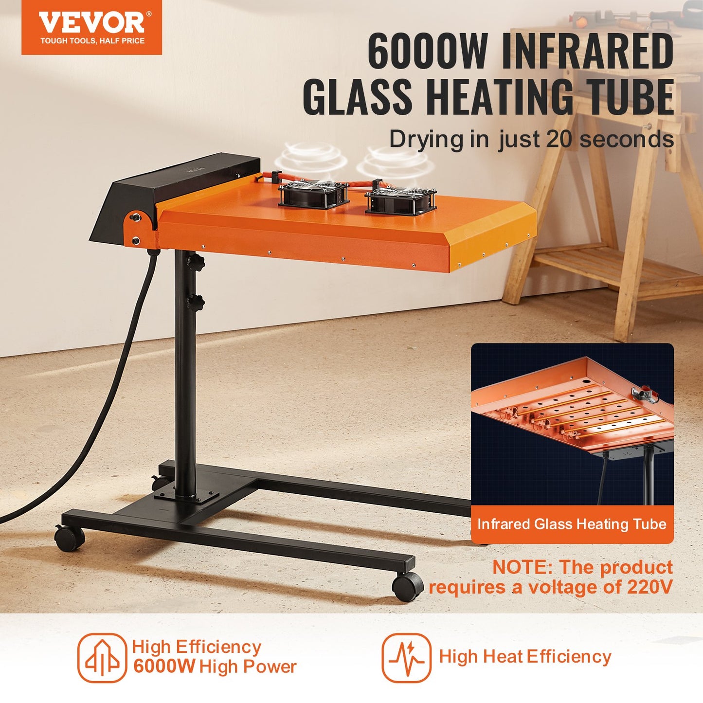 VEVOR Flash Dryer, 6000W 19 x 21 inch Automatic Infrared IR Flash Dryer for Screen