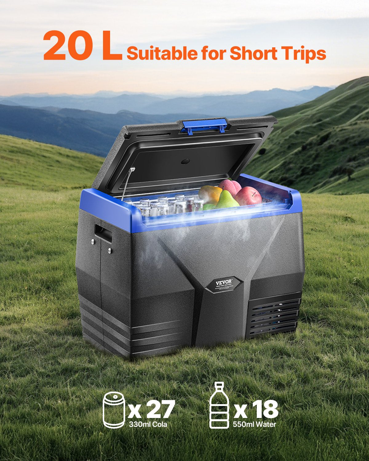 Portable 20L Car/Home Fridge Freezer, Rapid Cooling, -18 to 10℃, 12.7 kg