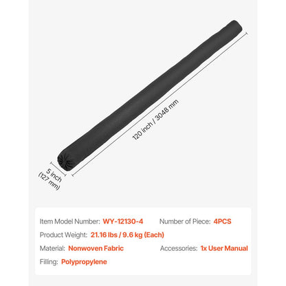 Sediment Filter Sock, 4Pcs Erosion Control Socks Dia.127 mm x 3048 mm L Coverage, Polypropylene Filler, Flexible & Efficient Silt Fence Socks for Storm-Water Management, Drainage Protection