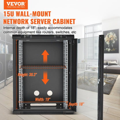 15U Wall Mount Network Server Rack with 0.46 m Door Lock, 227 kg Load Capacity