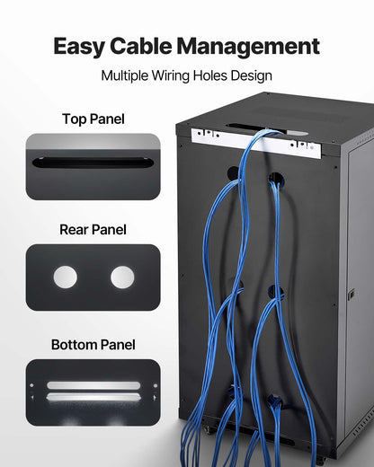 22U Network Cabinet Wall Mount, 600 mm Depth, 136 kg Max Load Capacity Server Cabinet Rack Enclosure with Locking Tempered Glass Door, Side Panels, Server Rack for IT Equipment, A/V Devices