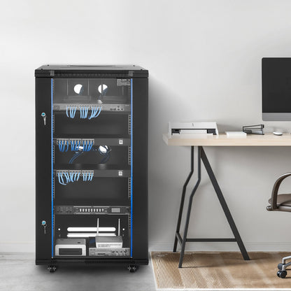 22U Network Cabinet Wall Mount, 600 mm Depth, 136 kg Max Load Capacity Server Cabinet Rack Enclosure with Locking Tempered Glass Door, Side Panels, Server Rack for IT Equipment, A/V Devices