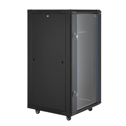22U Network Cabinet Wall Mount, 600 mm Depth, 136 kg Max Load Capacity Server Cabinet Rack Enclosure with Locking Tempered Glass Door, Side Panels, Server Rack for IT Equipment, A/V Devices