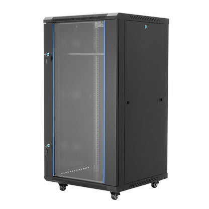 22U Network Cabinet Wall Mount, 600 mm Depth, 136 kg Max Load Capacity Server Cabinet Rack Enclosure with Locking Tempered Glass Door, Side Panels, Server Rack for IT Equipment, A/V Devices