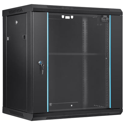 Wall-Mount Server Cabinet, 0.39m Deep, 21kg, Locking Glass Door, Black