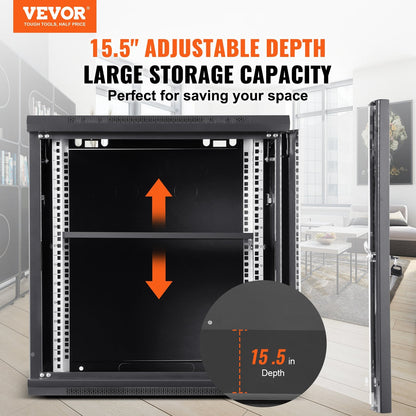 9U Wall Mount Server Cabinet, 0.39m Deep, 17.76 kg Capacity, Locking Door