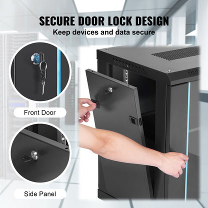9U Wall Mount Server Cabinet, 0.39m Deep, 17.76 kg Capacity, Locking Door