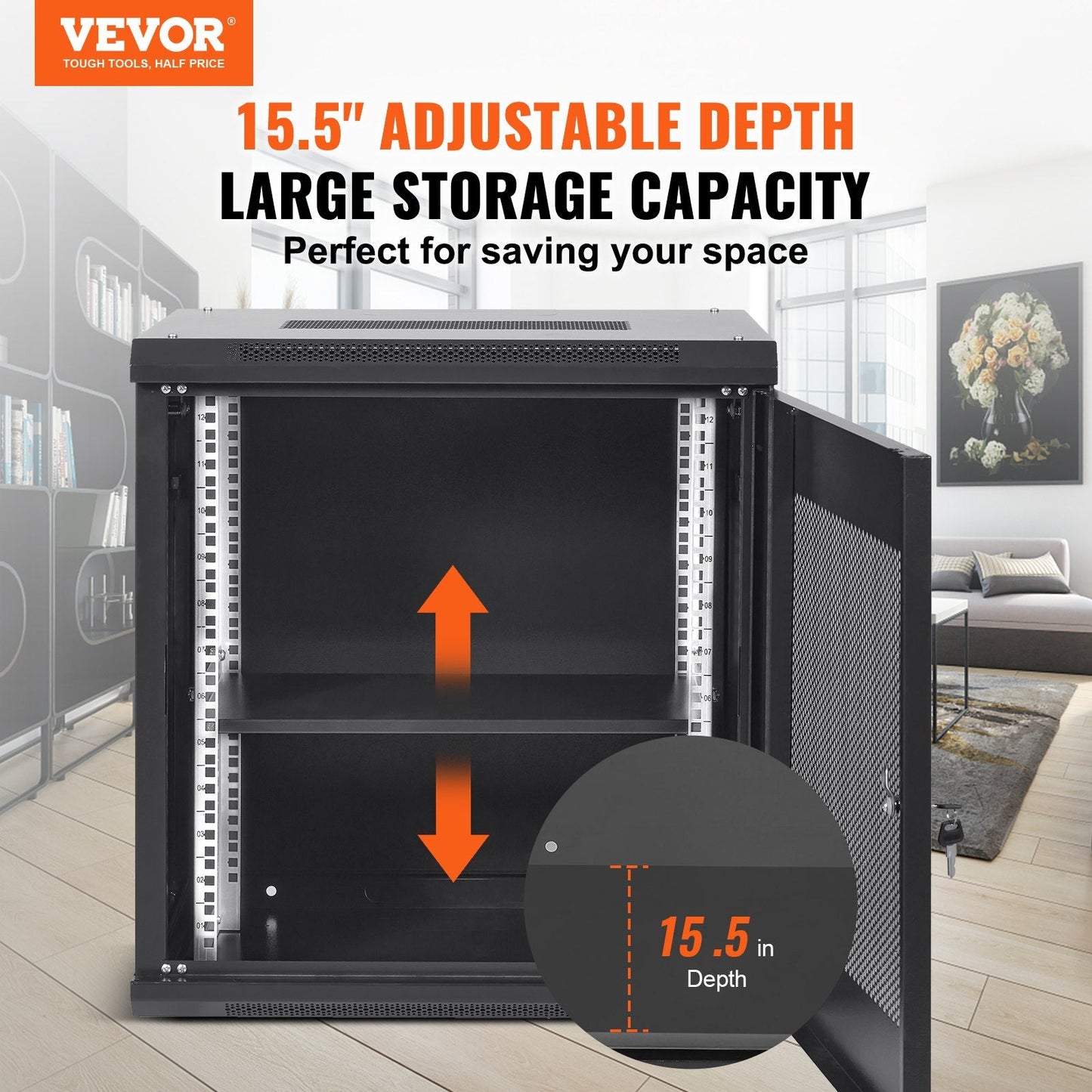 12U Wall-Mount Server Cabinet, 0.39m Deep, 91kg Load, Locking Door, Black