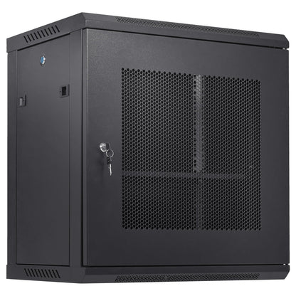 12U Wall-Mount Server Cabinet, 0.39m Deep, 91kg Load, Locking Door, Black