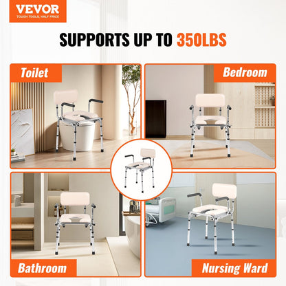 Adjustable Bedside Commode Chair with Padded Seat and Drop-Down Arms, 158.8 kg Capacity