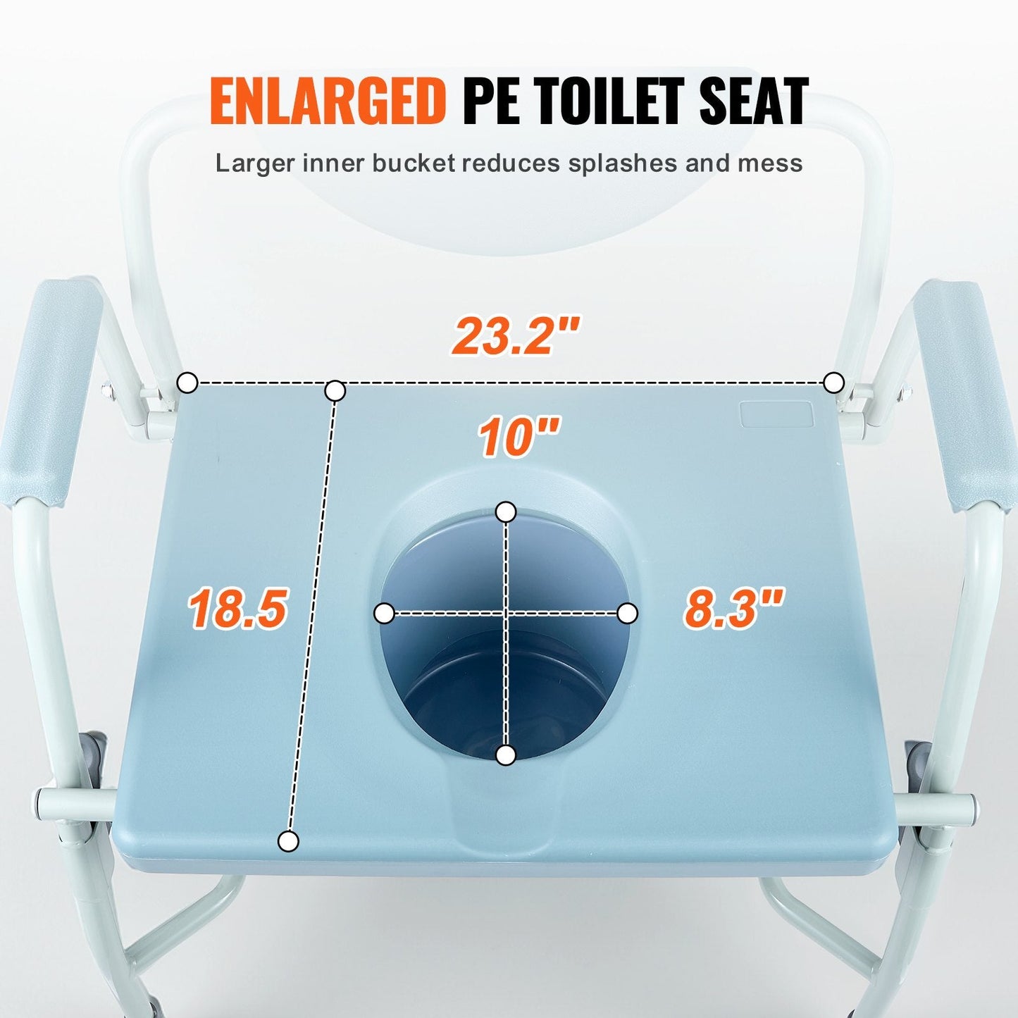 Adjustable Bedside Commode Chair with Drop-Down Arms and 7L Bucket, 453 kg Capacity