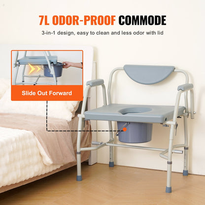 Adjustable Bedside Commode Chair with Drop-Down Arms and 7L Bucket, 453 kg Capacity
