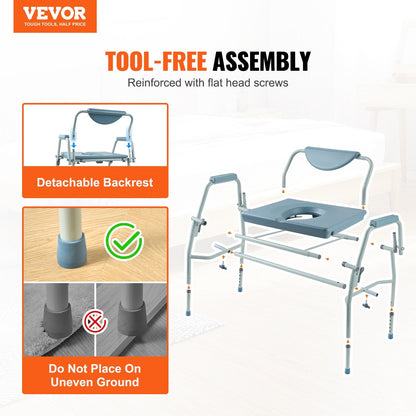 Adjustable Bedside Commode Chair with Drop-Down Arms and 7L Bucket, 453 kg Capacity