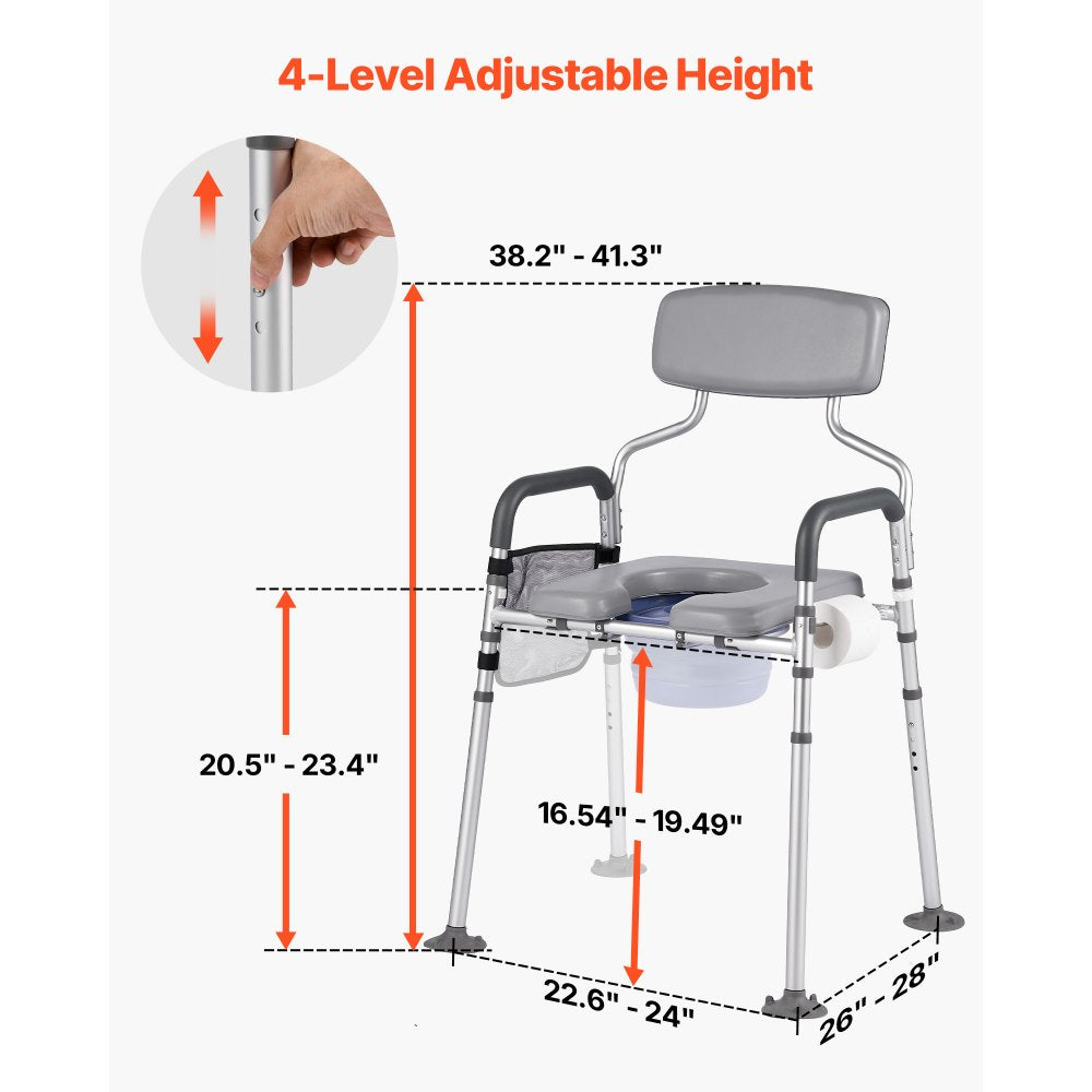 Bedside Commode Chair 4-in-1 Raised Toilet Seat 227 kg Adjustable Height