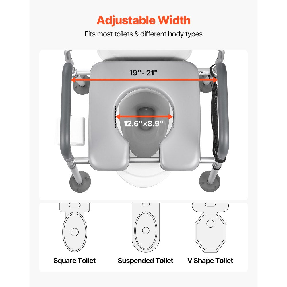 Bedside Commode Chair 4-in-1 Raised Toilet Seat 227 kg Adjustable Height