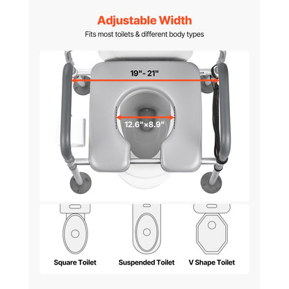 Bedside Commode Chair 4-in-1 Raised Toilet Seat 227 kg Adjustable Height
