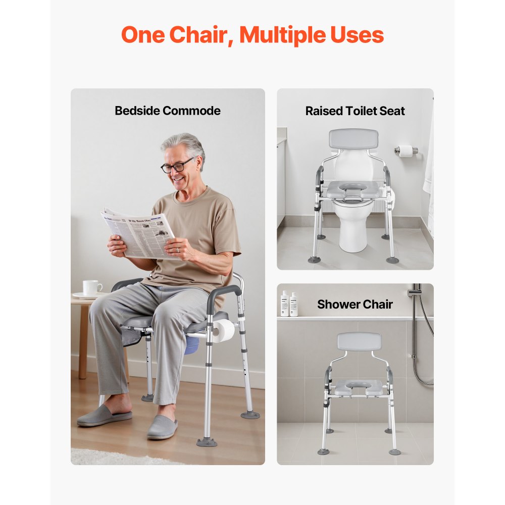 Bedside Commode Chair 4-in-1 Raised Toilet Seat 227 kg Adjustable Height